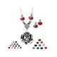 Rose Charm Necklace Earring Set, Silver, With Crystal Or Pearl, Choose Color & Clip On Pierced Fittings