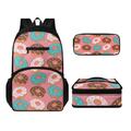 Howilath Doughnut Print Backpack Set for Girls Kids Age 4-10 Adjustable Straps Rucksack Waterproof Insulated Lunch Bag Pen Case for Students