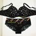 Victoria's Secret Intimates & Sleepwear | 38dd/L Victoria's Secret Body By Victoria Push Up Bra Set Padded Black Floral | Color: Black/Pink | Size: 38e (Dd)