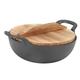 Fockety Cast Iron Wok Pan with 2 Handle and Wooden Lid, Uncoated Flat Bottom Wok, Chinese Wok Stir Fry Pan Chinese Pan Mini Wok for Induction, Electric, Gas Stoves, Practical Gift (25cm)
