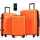 Merax 3 Piece Expandable Abs Hardshell Luggage Sets Spinner Wheel Suitcase TSA Lock Suit Case, Orange and Black, 20/24/28 Inch, Luggage Sets 3 Pcs Suitcase Sets, Abs Hardshell Suit Case With Spinner