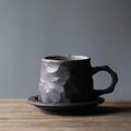 asdchZen Ceramic Teacup Stoneware Coffee Cup and Saucer Set Group Handmade Retro Coffee Cup Art Cup Ceramic Hand Punch Coffee Cup (Black)