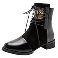REKALFO Ankle Boots For Women Short Boot Round Toe Chunky Block Heel Suede Zipper Lace Up Ladies Dress Shoes Black 3.5 UK
