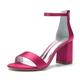 VACSAX Women's Chunky Block Heels Round Open Toe Back Zipper Satin Heeled Sandals Pumps Shoes for Wedding Party Evening,fuchsia,2 UK