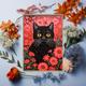 Black Cat Greetings Card - Birthday Thank You Card For Her Him General Flowers Floral