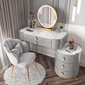 JOZZY Dressing Table,Luxury Solid Wood with Rock Slab Top, Modern Makeup Table Storage Cabinet Telescopic Table Set with Stool LED Mirror & 5 Drawers
