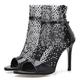 LIPIJIXI Women Gladiator Rhinestones Network Embellished Stiletto Heel Mesh Booties Peep Toe Sandals Black Evening Dress Open Toe Booties Size 5