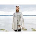 White Woolen Poncho With Gray Fair Isle Pattern Hooded Nordic Icelandic Cape On The Norwegian Clasps For Women Wide Cardigan Woollana