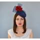 Emery - Navy Blue Pillbox Hat With Red Rose & Pleated Crin Mother Of The Bride Races Fascinator