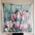 Silk Scarf Square | Women's Magnolia Silk Shawl |Fashion Accessory Wedding Gift Hand Painted Scarves Mothers Day Gift