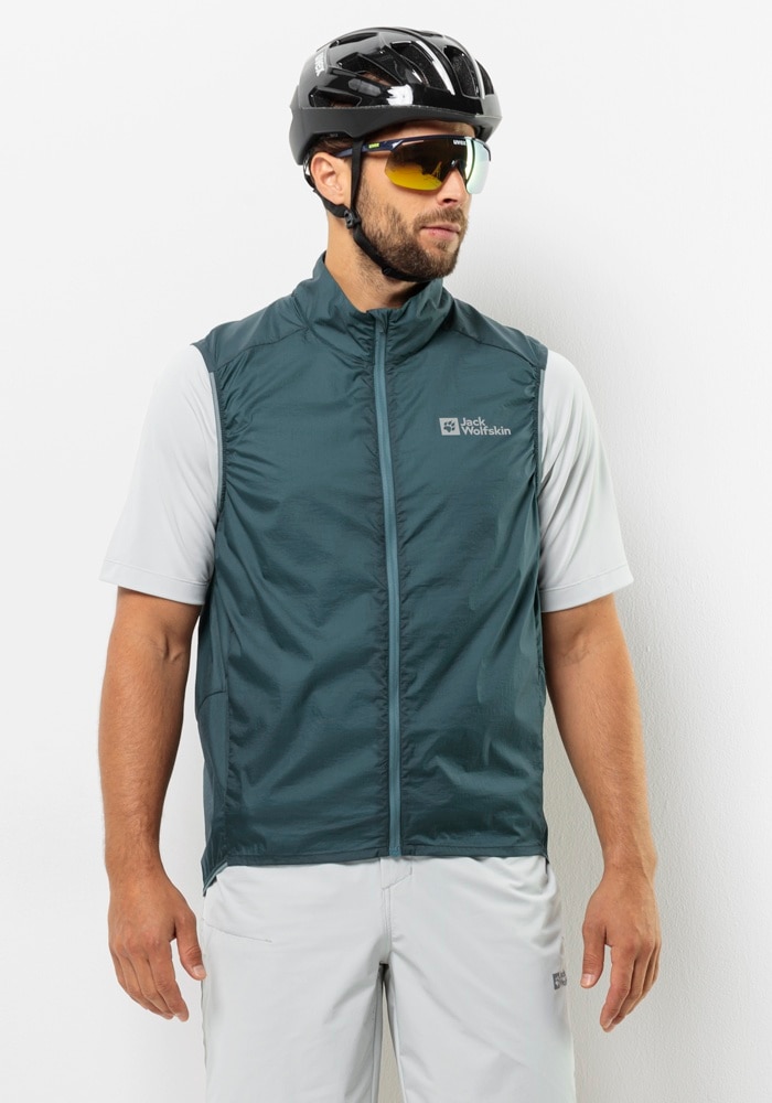 Funktionsweste JACK WOLFSKIN "GRAVEX WIND VEST M", Herren, Gr. M (50), grün (emerald), OBERSTOFF: 100% POLYAMID; LINING: 100% POLYESTER, Westen Funktionsweste