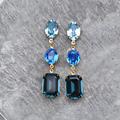 Navy Earrings, Blue Ombre Auquamarine Sapphire, Blue, Swarovski Fiesta Dangles, Rhinestone Earrings, Stud Post Or Clip Ons