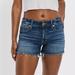 American Eagle Outfitters Shorts | American Eagle Ae Stretch Denim Midi Short Cut Off Raw Hem In Dark Indigo 27 | Color: Blue | Size: 27