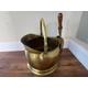 Vintage brass swing handle coal bucket with shovel