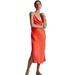 Anthropologie Dresses | Anthropologie Elyse Slip Midi Dress Size Large Sleeveless Bias Cowl Neck Satin | Color: Orange | Size: L