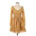American Eagle Outfitters Casual Dress - A-Line V Neck Long sleeves: Yellow Print Dresses - Women's Size Small