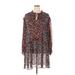 By Anthropologie Casual Dress - Shift Tie Neck Long sleeves: Burgundy Print Dresses - Women's Size 2X