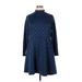 Boden Casual Dress - A-Line Mock Long sleeves: Blue Solid Dresses - Women's Size 14