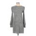 Lucky Brand Casual Dress - Shift High Neck Long sleeves: Gray Marled Dresses - Women's Size X-Small