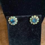 J. Crew Jewelry | J. Crew Sapphire Blue And Green Crystal Round Gold Post Earrings | Color: Blue/Gold | Size: Os