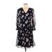 DKNY Cocktail Dress - Mini V Neck 3/4 sleeves: Black Floral Dresses - Women's Size 6