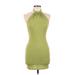 Shein Casual Dress - Party High Neck Sleeveless: Green Marled Dresses - Women's Size Medium