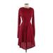 DRESSFO Cocktail Dress - Fit & Flare High Neck Long sleeves: Burgundy Solid Dresses - Women's Size 8