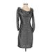 David Meister Cocktail Dress - Sheath Cowl Neck Long sleeves: Silver Dresses - Women's Size 2