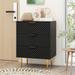 Modern Storage Cabinet with 3 Drawers,Golden Arc Handle and Metal Iron Feet