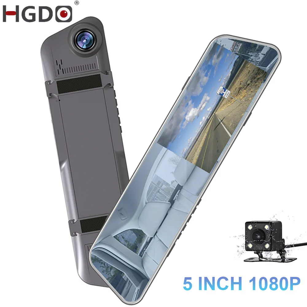 HGDO 5 "Dash Cam Spiegel Recorder 3 in 1 1080P Avto Dvr Touch Bildschirm Rückansicht Kamera mit parkplatz Sensor Auto Cam Video Box Image