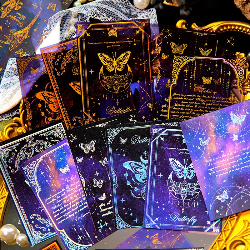 24 stücke Retro Laser Gradation Schmetterling kosmischen Himmel Material Papier Scrap booking Hintergrund Papier handgemachte Bastel bedarf Image