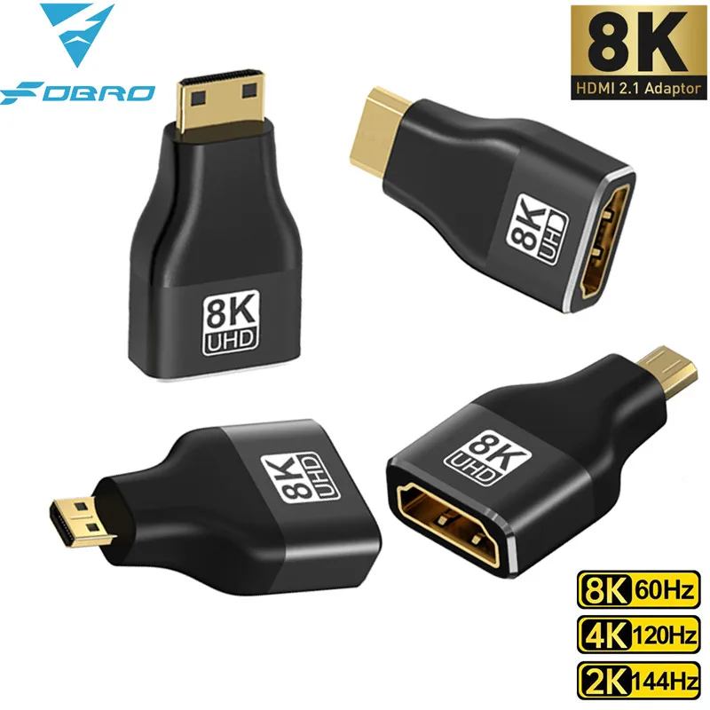 HDMI-Kompatibel Adapter Mini/Micro HDMI Zu HDMI Adapter 8K 60Hz 4K 120Hz/144Hz männlich Zu Weiblich Konverter Für HDTV Laptop PS4/3 Image