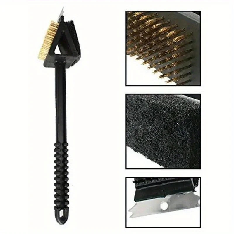 1pc 3 In 1 Ecke Kupfer Draht Pinsel Grill Grill Ofen Reinigung Bbq Pinsel Kupfer Draht Schwamm Schaufel lange Griff Image