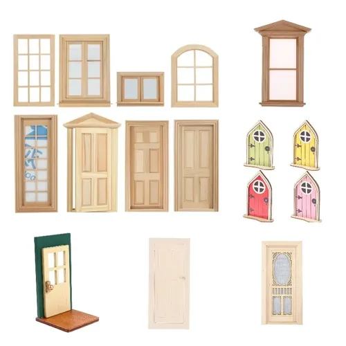 1/12 Puppenhaus Miniatur Holz außen eintürig Holzfenster rahmen DIY Zubehör Puppenhaus Möbel