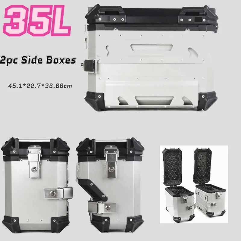 35L Aluminium Motorrad Seite Satteltaschen Gepäckkoffer Satteltaschen Werkzeugkasten Aufbewahrung Kofferraum Schlüsselschloss Werkzeugkasten Hinten Helm Topcase Image