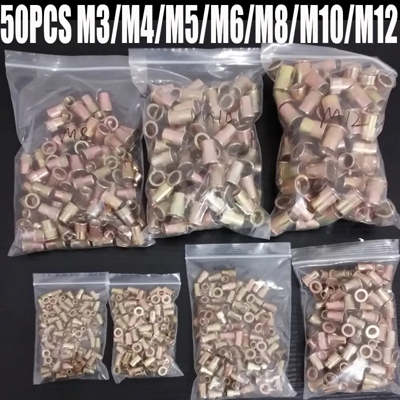 10/20/50PCS Gewinde Niet Muttern Set Kohlenstoffstahl Rivnuts Blindnuts Muttern Einsatz Niet M3/4/5/6/8/10/12 Nieten Sortiment Werkzeuge Image