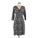 Talbots Casual Dress - Sheath V Neck 3/4 sleeves: Gray Snake Print Dresses - Women's Size Large Petite