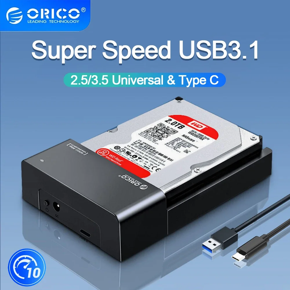ORICO 2,5/3,5 Zoll HDD-Gehäuse SATA zu USB 3.1 Gen2 Typ C SSD-Adapter Hochgeschwindigkeits-HDD-Box Festplatte Externes Gehäuse für Laptop Image
