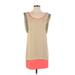 C. Luce Cocktail Dress - Mini Scoop Neck Sleeveless: Tan Print Dresses - Women's Size Small