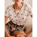 T-shirt imprimé en forme de cœur pour femme col rond t-shirt vintage adt manches courtes
