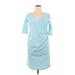 Pink Blush Casual Dress - Sheath V-Neck 3/4 sleeves: Blue Solid Dresses - Women's Size X-Large