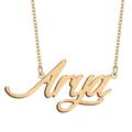 Arya-Collier Prénom Plaqué Or pour Femme Bijoux Personnalisés Pendentif Plaque Nominative Acier