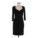White House Black Market Casual Dress - Party Plunge 3/4 sleeves: Black Solid Dresses - Women's Size 6