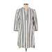 Isabella Sinclair Casual Dress - Mini V Neck 3/4 sleeves: Gray Stripes Dresses - Women's Size Small