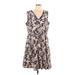 Simply Vera Vera Wang Casual Dress - A-Line V Neck Sleeveless: Gray Floral Dresses - Women's Size Large