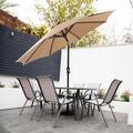 Arlmont & Co. Simion 3 Piece Rattan Seating Group w/ Patio Umbrella Synthetic Wicker/All - Weather Wicker/Metal/Wicker/Rattan/Rust - Resistant Metal | Wayfair