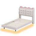 Latitude Run® Heidebert Upholstery Platform Bed Frame w/ LED Light Strips & Built-In Storage Space Upholstered in Brown | Wayfair