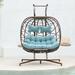 Bay Isle Home™ Oversized Large Outdoor 2-Person Hanging Egg Chair w/ Stand & Cushion, Rattan in Brown | 77 H x 52 W x 38 D in | Wayfair