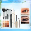 FOCALLURE 9 Pcs Eye Makeup Set Waterproof Mascara Black Eyeliner Eyeshadow Palette Makeup Brush Tool