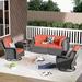 XIZZI 5 Piece Sofa Seating Group w/ Cushions Synthetic Wicker/All - Weather Wicker/Wicker/Rattan in Orange | Outdoor Furniture | Wayfair